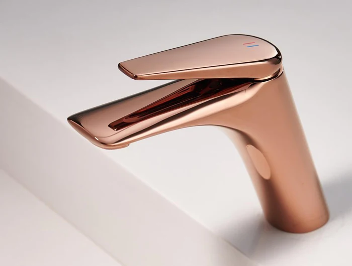 shiny Rose Gold Bathroom Faucets Brief Basin Faucet Sink Mixer Tap Hot & Cold Deck Mounted Lavatory Crane Water Tap