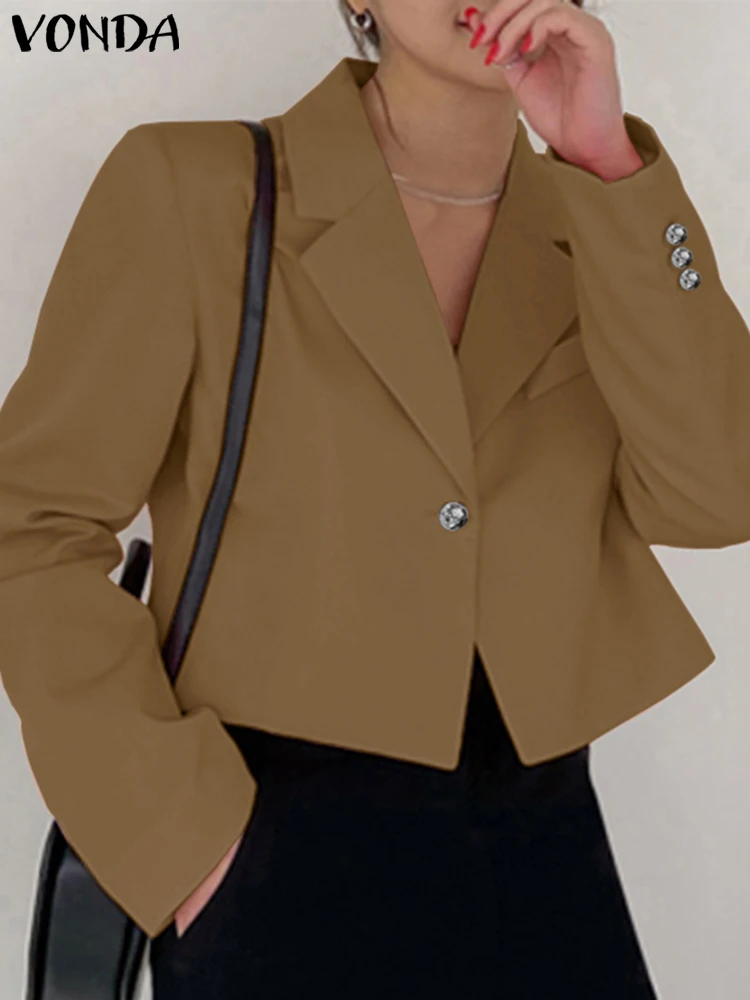 

Осенняя элегантная верхняя одежда VONDA с длинным рукавом, повседневный женский однотонный Блейзер 2024, пальто с воротником с лацканами, модные офисные костюмы, блейзер