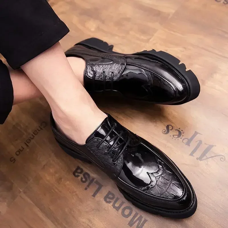 

New Men's Genuine Leather Derby Shoes Lace-up Business Luxury Italian Dress Shoes Dress