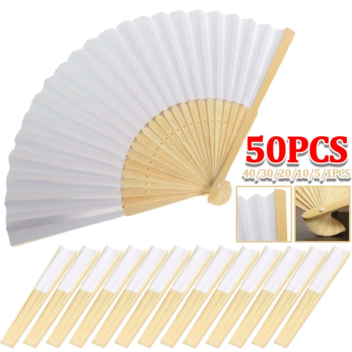 1-50pcs DIY Paper Bamboo Folding Fan Adults Children's Calligraphy Painting Practice Blank White Folding Fan Wedding Gifts