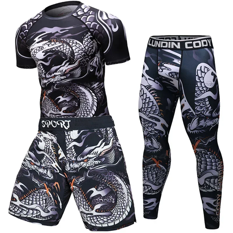 Mens MMA tömörítés sportwear ökölvívó muay Thai rashguard edzőterem Használhatóság Öltözés Futóverseny Sportág állítsa Begyakorlás bodybuilding Felsőruha