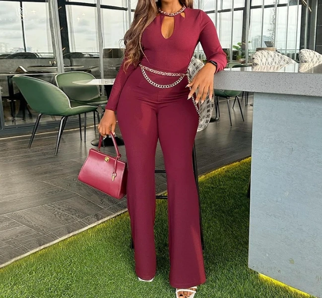 2024 Early Spring Fresh Sweet Jumpsuit for Female Long Sleeve Hollow Out Slim Fit High Waist Wide Leg Long Pants Jumpsuit women s elastic tight zipper warm cotton jumpsuit shorts 2024 spring street trendsetter style high waist long sleeved jumpsuit