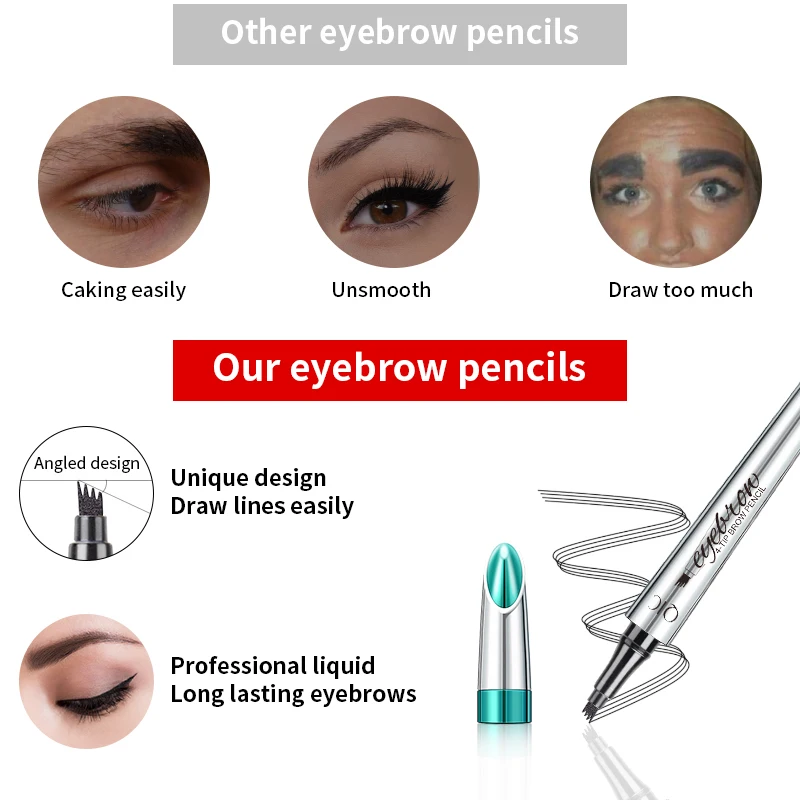 QIC Four-Claw Sketch Eyebrow Pencil Black Brown Gray Liquid Eye Brow Pencil Waterproof Long Lasting 3d Microblading Eyebrow Pen 3