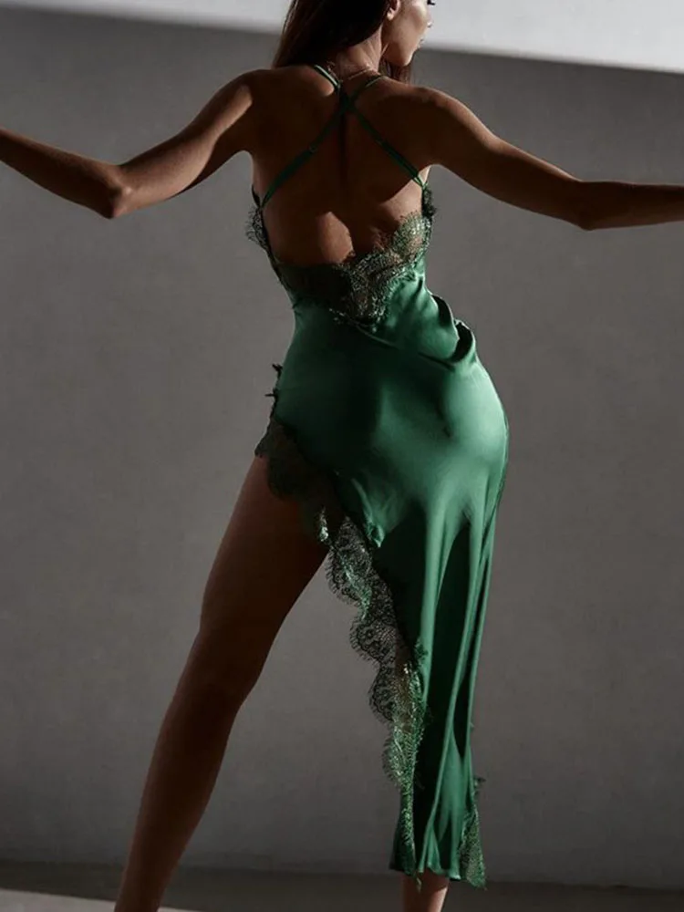 Sexy Lace Party Club Backless Bodycon Stain Black Straps Midi Dress 2025 Summer Clothes Wholesale Items For Resale