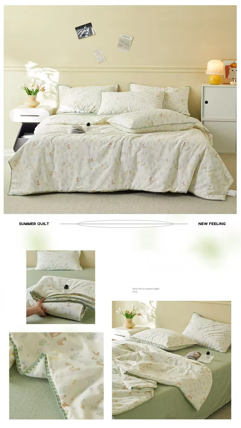 100 % Baumwoll-Gaze-Steppdecke mit Spitze und Blumenmuster, Klasse A, Bettwäsche in Twin- und Queen-Size, Sommerdecke für Kinder, Einzel- und Doppelbettdecke – Detail 16