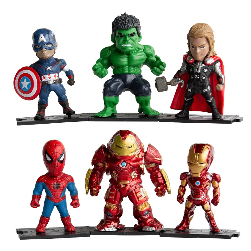 Hot Toys 6 Pz/Set Marvel Avengers Black Panther Thanos Ironman Spiderman Captain American Hulk Anime Figure Model Fans Gifts