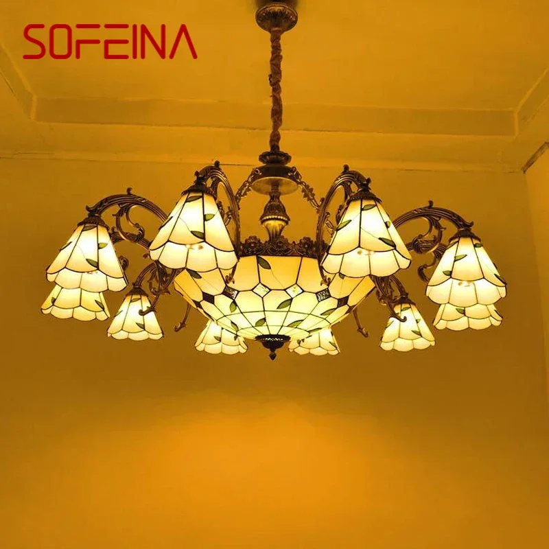 

SOFEINA Tiffany European Living Room Pendant Lamp Pastoral Vintage Color Glass restaurant Bedroom Hotel Chandelier