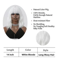 Perruque synthétique courte bouclée ondulée blanche, perruque Lolita blanche avec frange pour femmes, fête de Cosplay naturelle Halloween résistante à la chaleur 3
