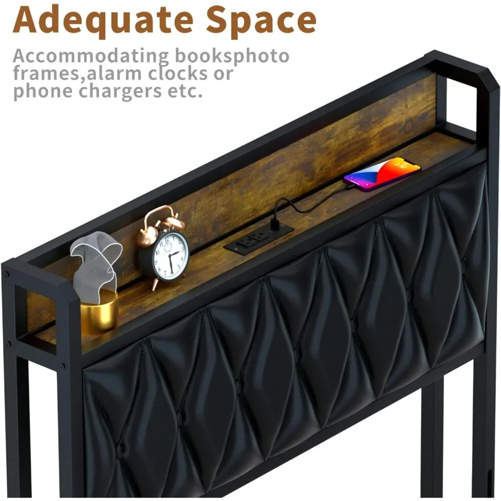Twin Size Headboard with Charging Station, USB & Type C Port, Upholstered Twin Size Storage Headboard