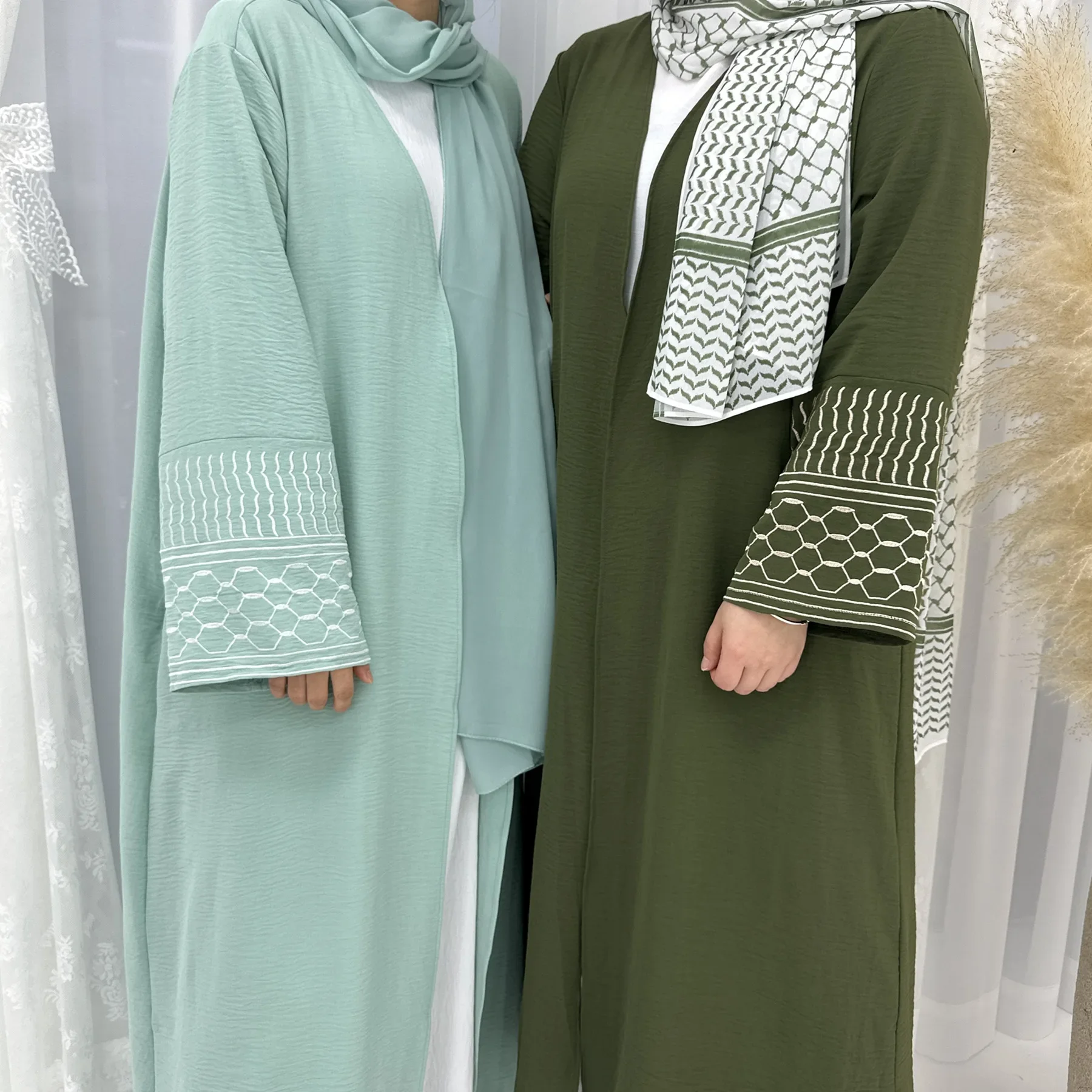 Palestine Open Abaya Kimono Embroidery Muslim Abayas for Women Dubai Luxury Turkey Islam Hijab Dress Kaftan Robe Ramadan Eid
