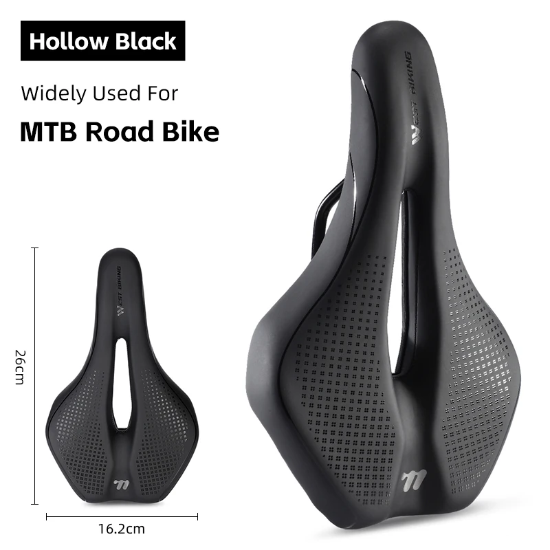 WEST BIKING Breathable Non-Slip Leather Bike Saddle with Shock Absorbing Hollow Design