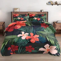 Retro Floral Bedding Set Tropical Plant Duvet Cover Set With Pillowcases Skin-Friendly Queen King Size Adult Women Birthday Gift