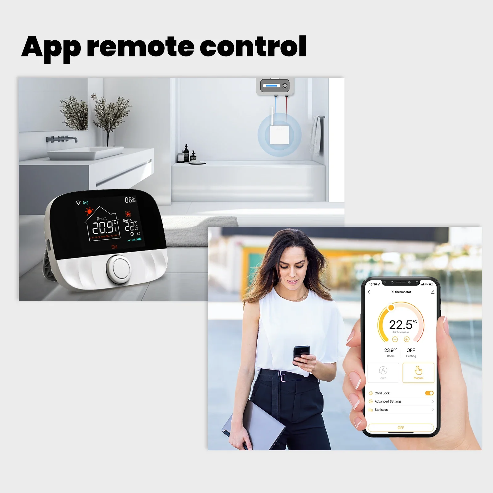 와이파이 스마트 온도조절기 RF433 및 APP 리모컨 송신기 리시버 장착 노브 단추 제어, 알렉사 구글 홈과 작동