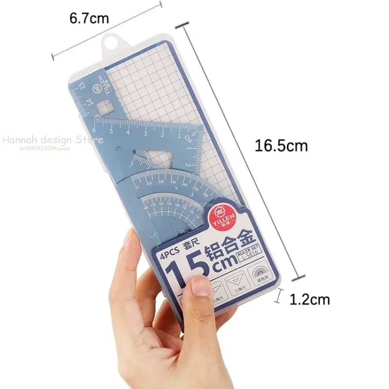 Aluminium Ruler Set Metal/Plastic/Soft Geometry Maths Drawing Compass Stationery Rulers Mathematical 4Pcs/Set School