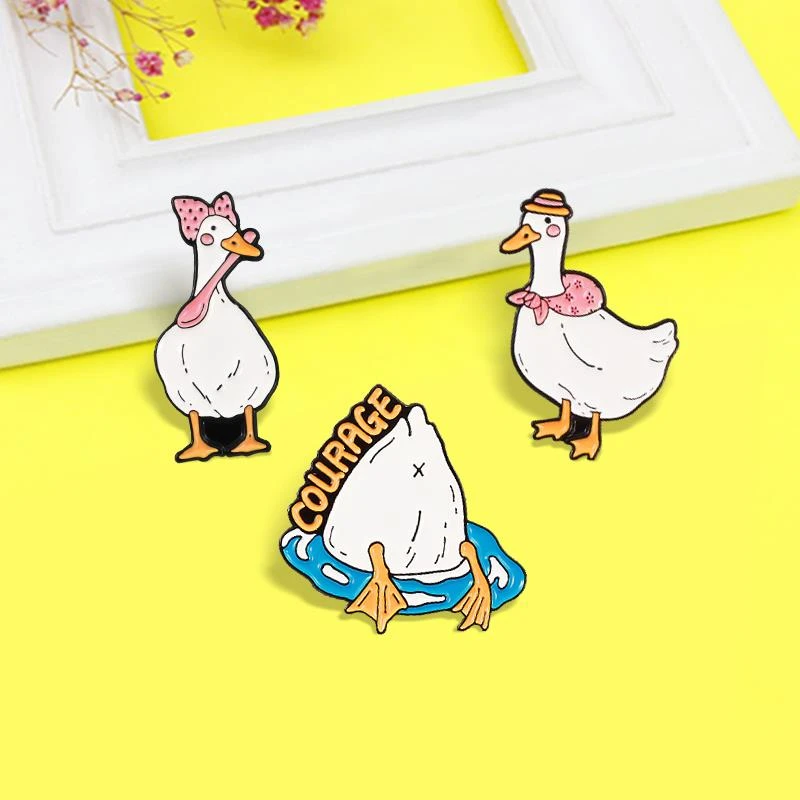 Cartoon Animal Enamel Pin Eating and traveling Swimming Courage Goose Duck  Chicken Brooch Lapel Badge Jewelry Gift for Kids| | - AliExpress