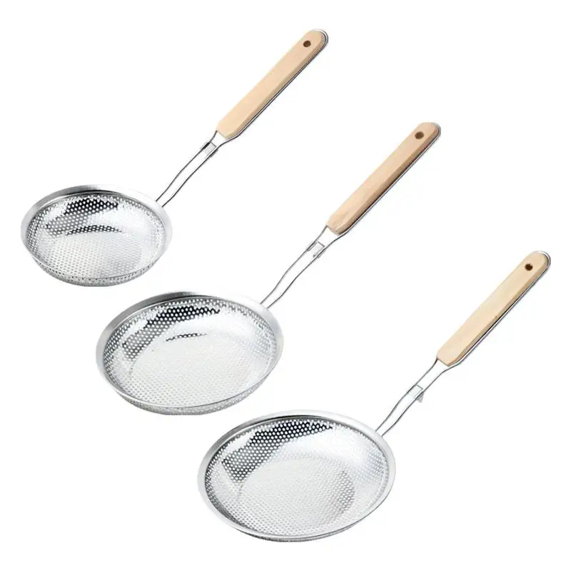 

Fine Mesh Strainer Stainless Steel Skimmer Spoon Cooking Oil Sieve Colander Strainer Fat Grease Foam Soup With Long woodenHandle