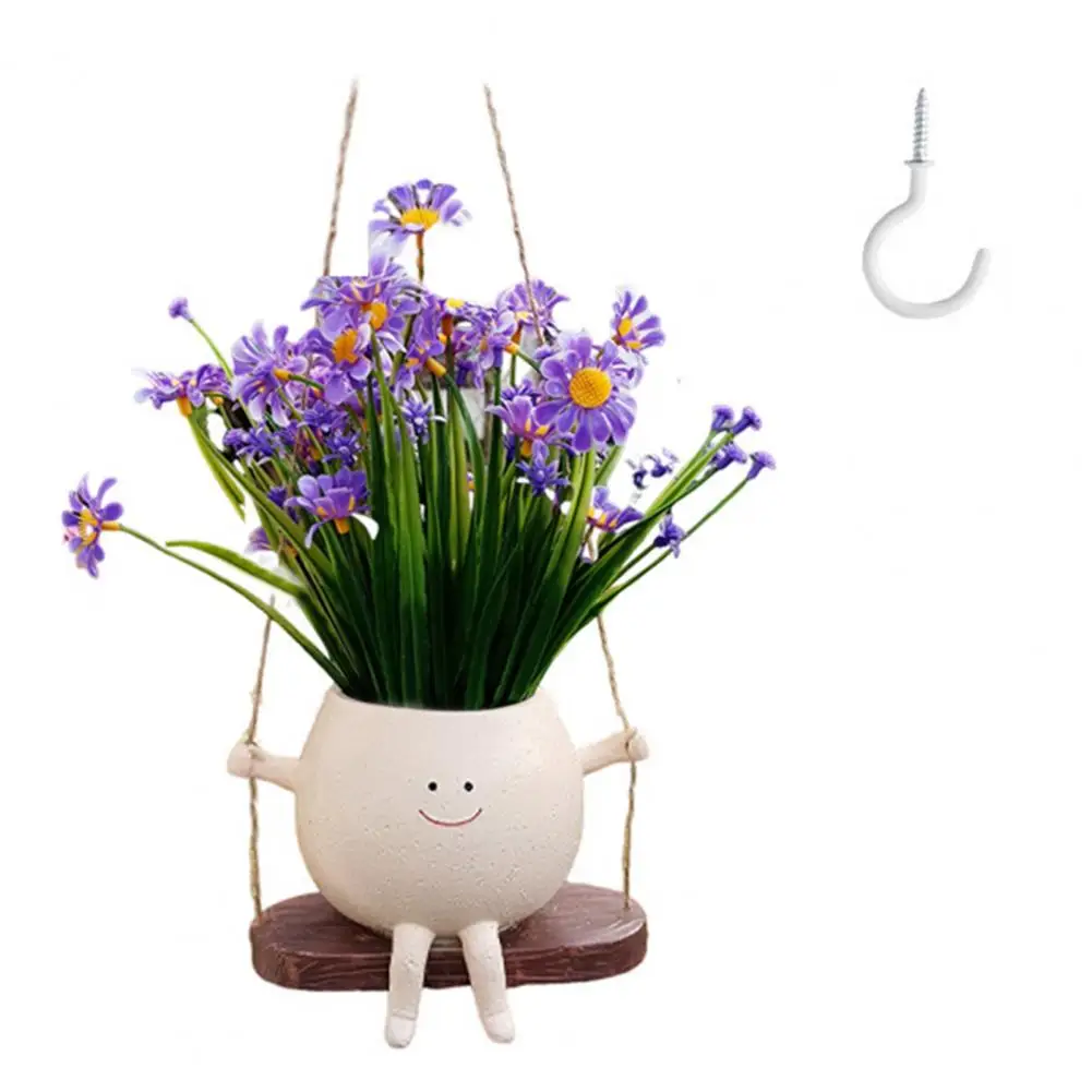 

Rainproof Flower Pot Swing Face Planter Pots Resin Hanging Head Planters for Balcony Courtyard Smile for Succulents for Garden