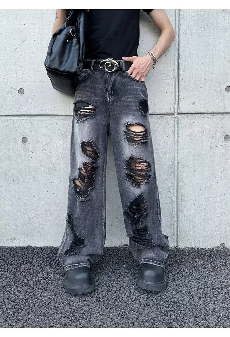 2026 Ropa Grunge Y2K Vintage Schwarze Gestapelte Zerrissene Baggy Jeans für Herren Designer-Kleidung Gerade Lange Hosen Pantalones – Detail 7