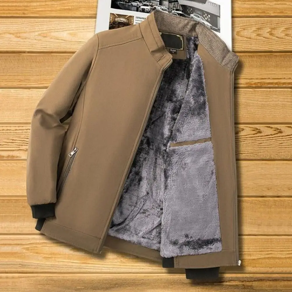 Men Autumn Winter Thick Plush Collar Cardigan Jacket