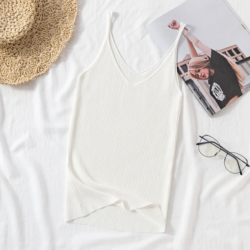 target camisole Knitted Ice Silk Suspender Vest Women's V-Neck With Suit Bottomed Shirt Sleeveless Black Blouse Wearing Summer Fashion Outside red cami