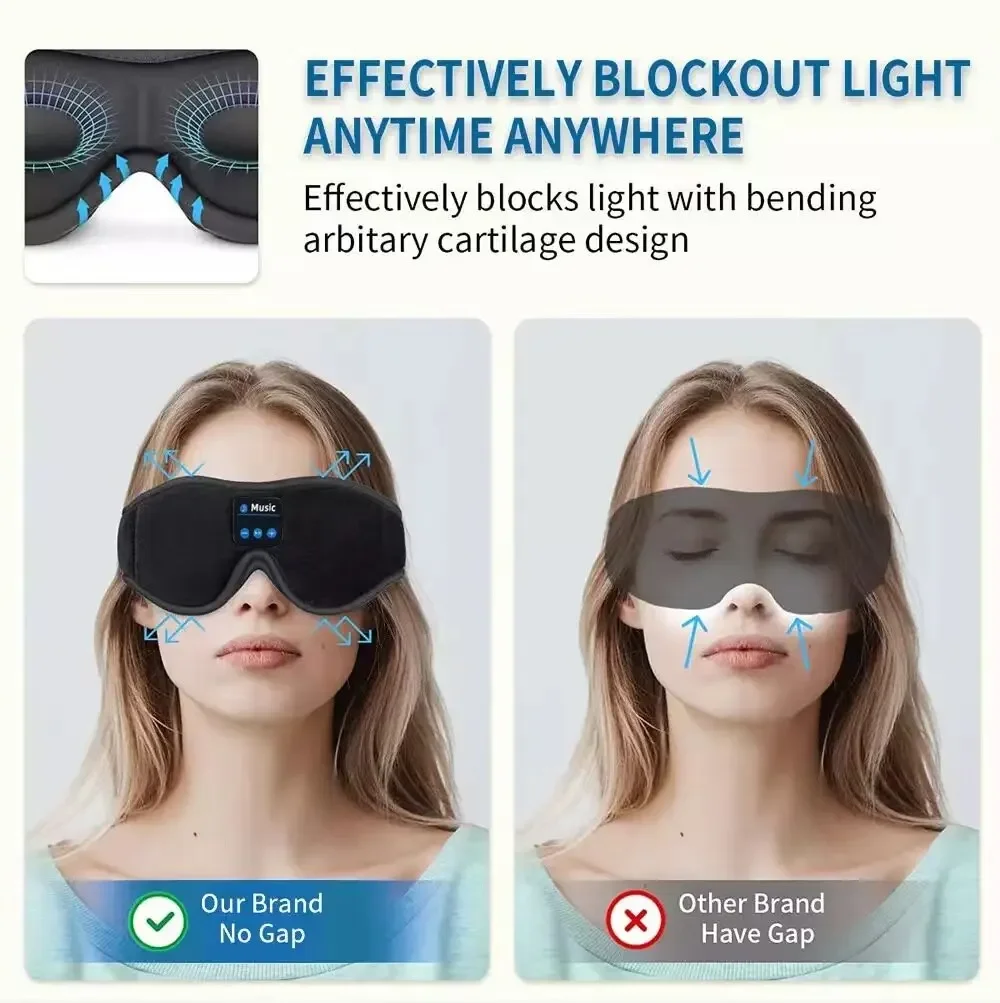Sleep Mask 3D Bluetooth Headphones Eye Mask Comfortable Wireless Music Sleep Noise Reduction Blackout
