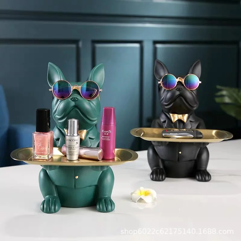 Room Decor Cool French Bulldog Butler Dog With Tray Statue Storage Box