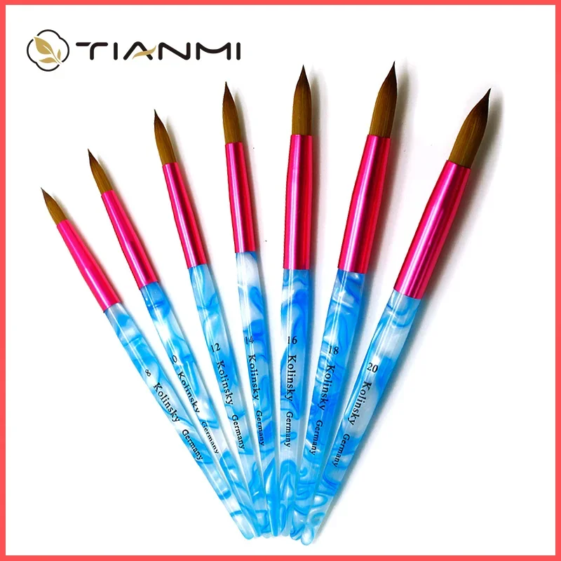 Kolinsky Acrylic Nail Brush Nail Gel Brushes Carving Painting Pen Manicure Tools Blue Wave Pattern Art Brush Customized