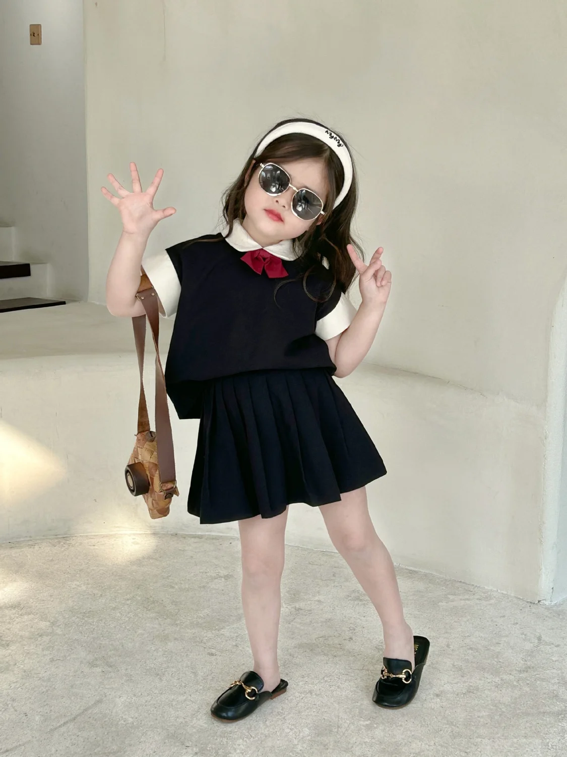 

Children Clothing Girls Preppy Style Fake Two Shirts Pleated Skirt 2023 Spring Summer New Casual Simple Fashion Two Piece Set