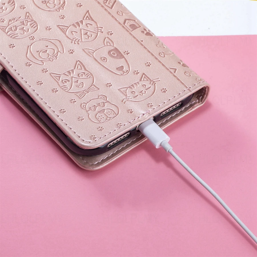 Leather Wallet Flip Case with Cat Design