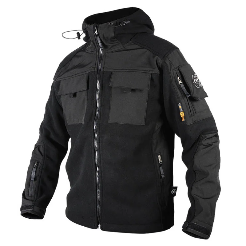 

Military Style Tactical Stand-up Collar Fleece Soft Shell Stitching Men's Hoodie Jacket Commuter Combat