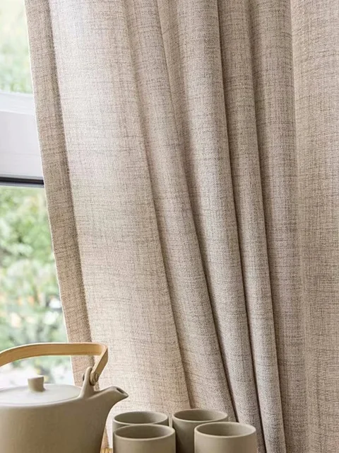 Korean Style Thickened Cotton and Linen Half Set Curtains for Bedroom Living Room and Curtains and Polyester