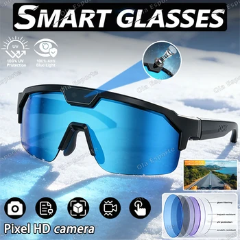 Occhiali da Ciclismo Smart AI con Fotocamera 4K HD 800W, Chiamate Bluetooth, Traduzione, Anti-vibrazione, Occhiali da Sole Uomo Donna, Anti-UV, Impermeabili, Musica