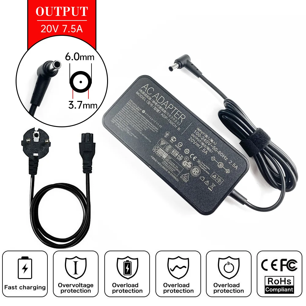 Fuente De Alimentación 150W Para ASUS ROG Strix Y TUF Gaming - Compatible Con Múltiples Modelos, 20V/7.5A