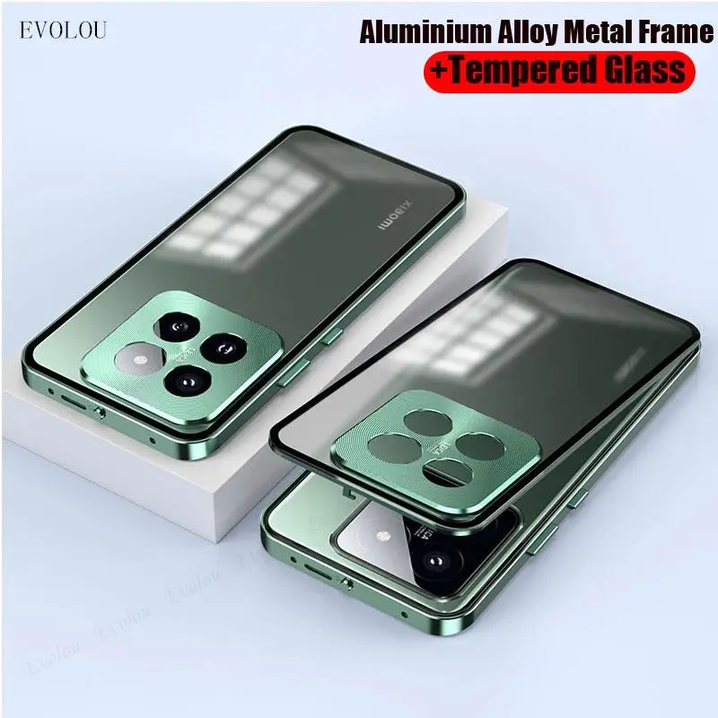 

Ультратонкий ударопрочный жесткий чехол для Xiaomi 14 Pro Mi14 14pro, бампер из алюминиевого сплава с металлической рамкой и закаленное стекло, защитный чехол
