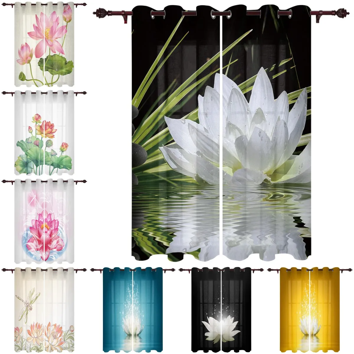 Modern Curtains White Lotus Zen Stones For Living Room Bedroom Valances