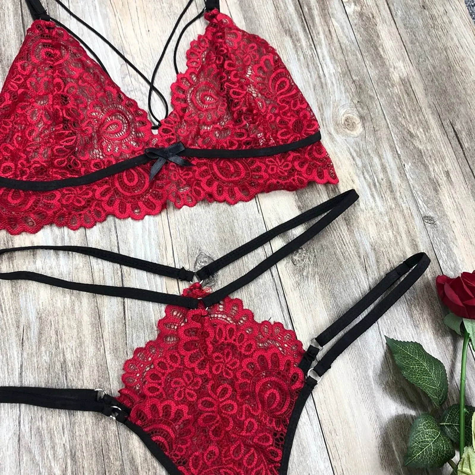 Women's Fashion Sexy Lace Split Suit Sexy Wireless Bra Underwear Panties erotic lingerie