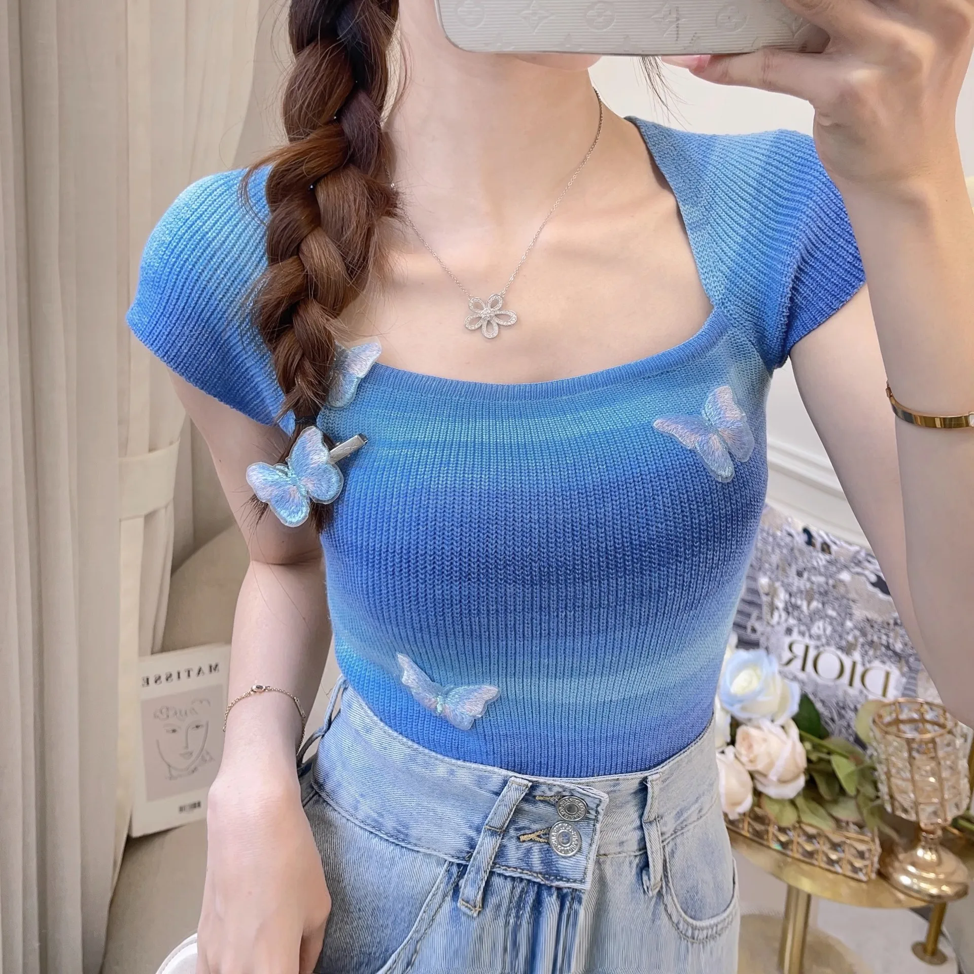 Women Summer Striped Cropped Sweater