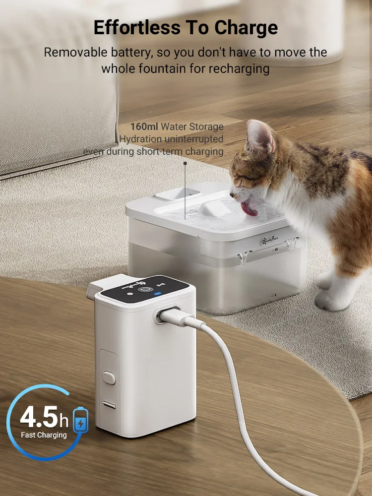 모션 센서 개 물 디스펜서가있는 DownyPaws 2.5L 무선 고양이 분수 배터리 작동 자동 애완 동물 물 마시는 사람