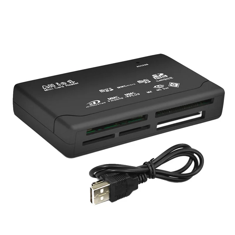 고속 데이터 변속기 올인원 카드 리더, 지지대 TF CF SD 미니 SD MS XD 블랙, USB2.0 메모리 카드 리더