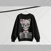 Halloween Autumn Skull Hello Kitty Print Women's Sweatshirt Sporty Casual Style With Plus Size Streetwear Trendy Hip-Hop Style