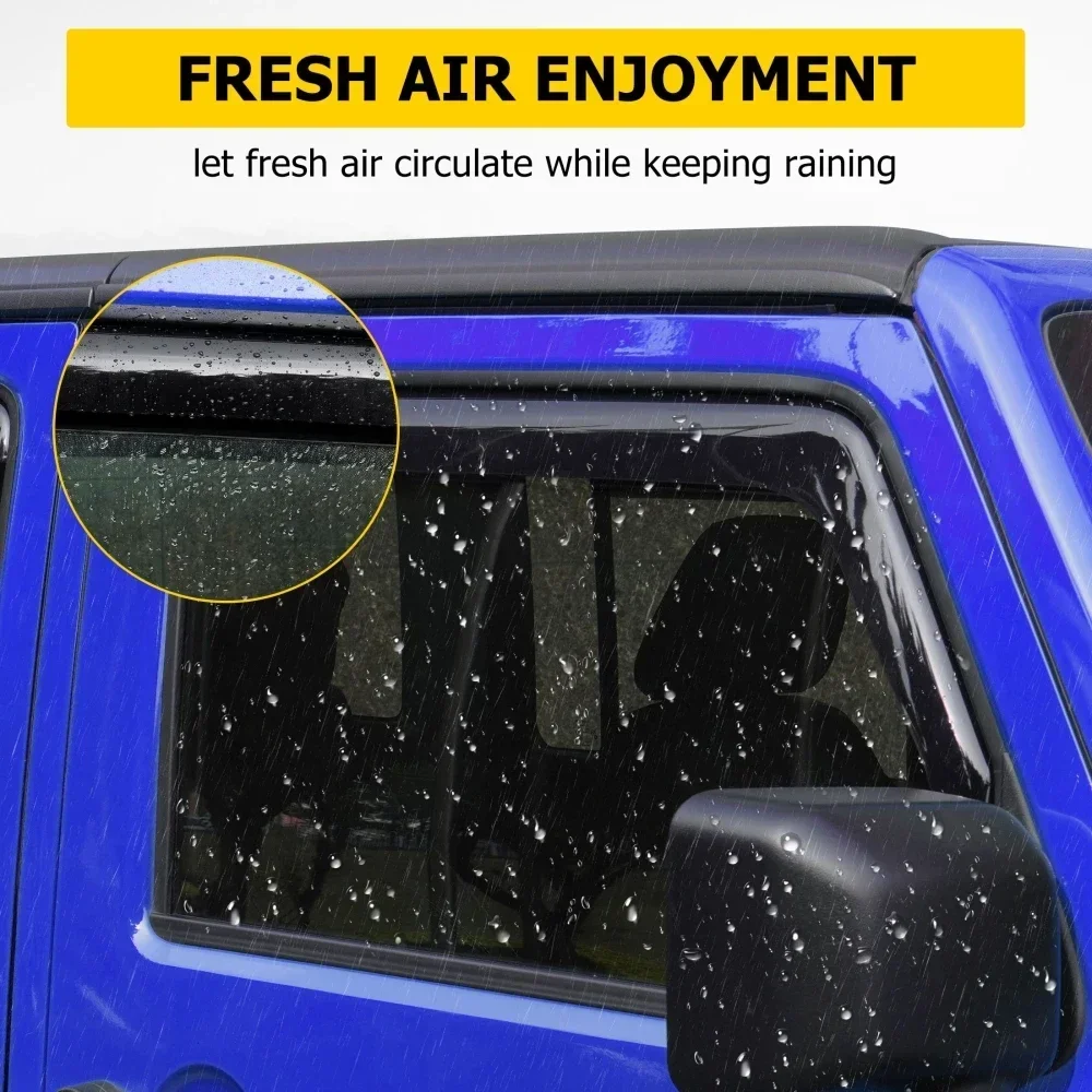 Car Side Window Visor Sun Rain Deflector Waterproof Shield Guards For Jeep Wrangler JL 4Pcs
