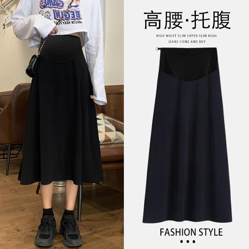 8763# Spring Summer Thin Maternity Skirts Elastic Waist Belly A Line Clothes for Pregnant Women Casual Pregnancy Hot