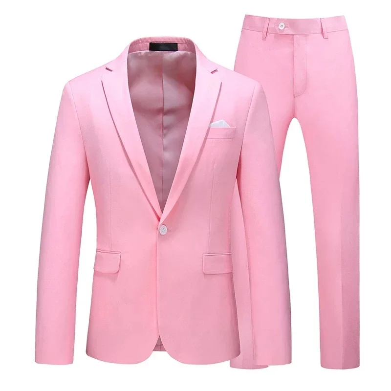 

Men Suit Jacket with Pant Candy Colors Slim Fit Formal Business Work Wedding Stage Tuxedo Groomsman White Pink Red Suit Sets