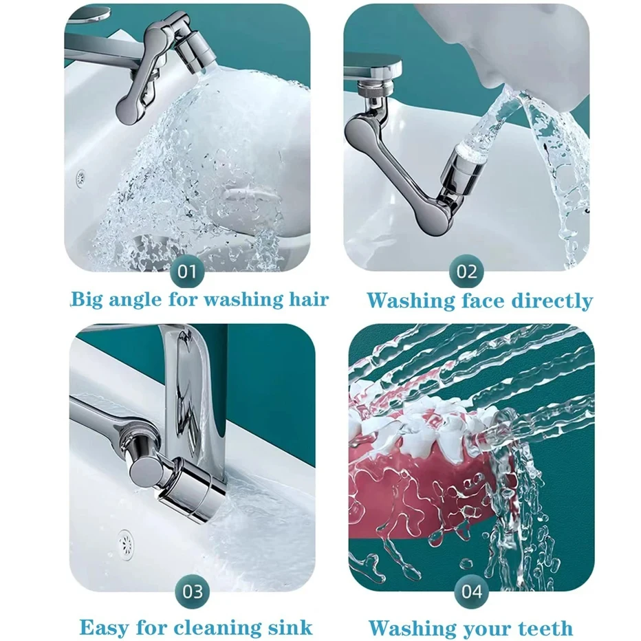 Faucet Extender Stainless steel 1080 &deg;Swivel Water Tap Nozzle Sprayer Universal Bathroom Mixer Aerator 2 Spray Modes