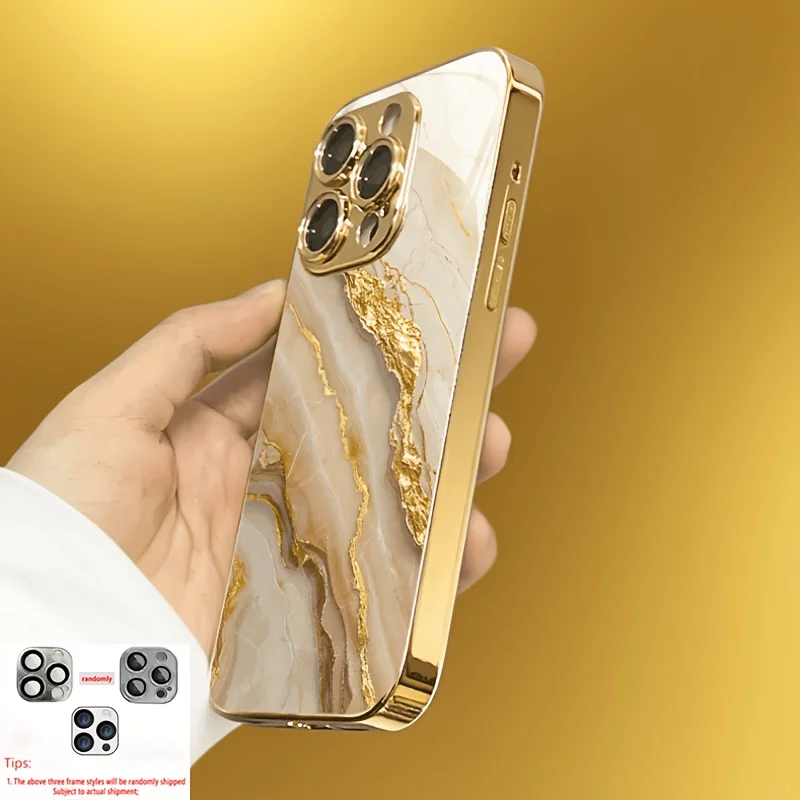 Gold Marble Stone Pattern Metallic Paint Glass Phone Case Cover
