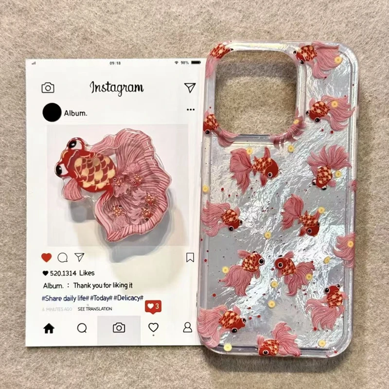 Koi Fish Print Phone Stand Holder Case