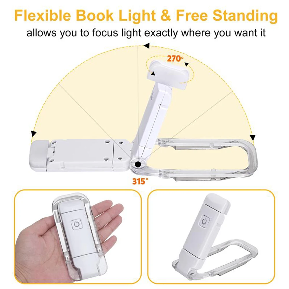 led light book light mini led light USB Rechargeable Book Light Brightness Adjustable for Eye-Protection LED Clip on Portable Bookmark Light for Reading in Bed Car