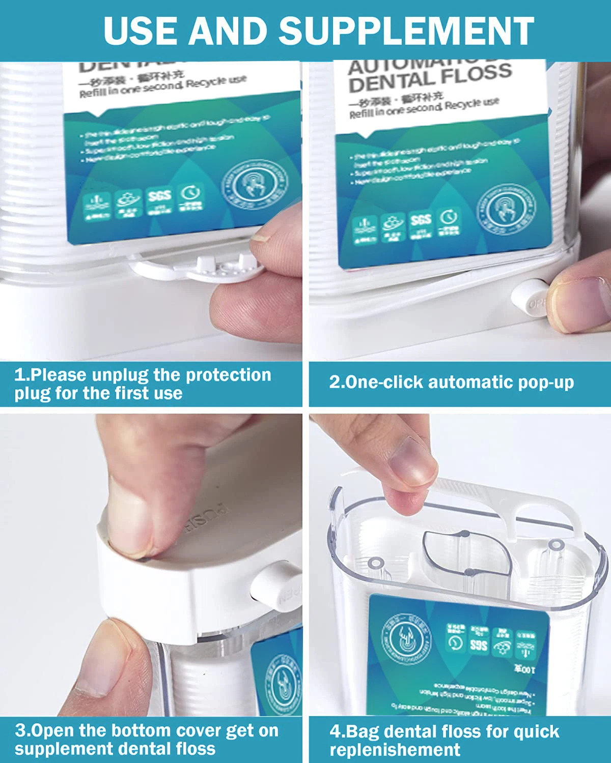 Dental Floss Pick Dispenser Pop-Up Automatic Holder with 88 Count Dental Floss Sticks Portable Storage Box Toothpicks Oral Care