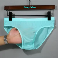 Slip en soie douce pour hommes, culotte solide entièrement transparente, séchage rapide, sans couture, Bikini masculin, sous-vêtements de tentation Gay 3