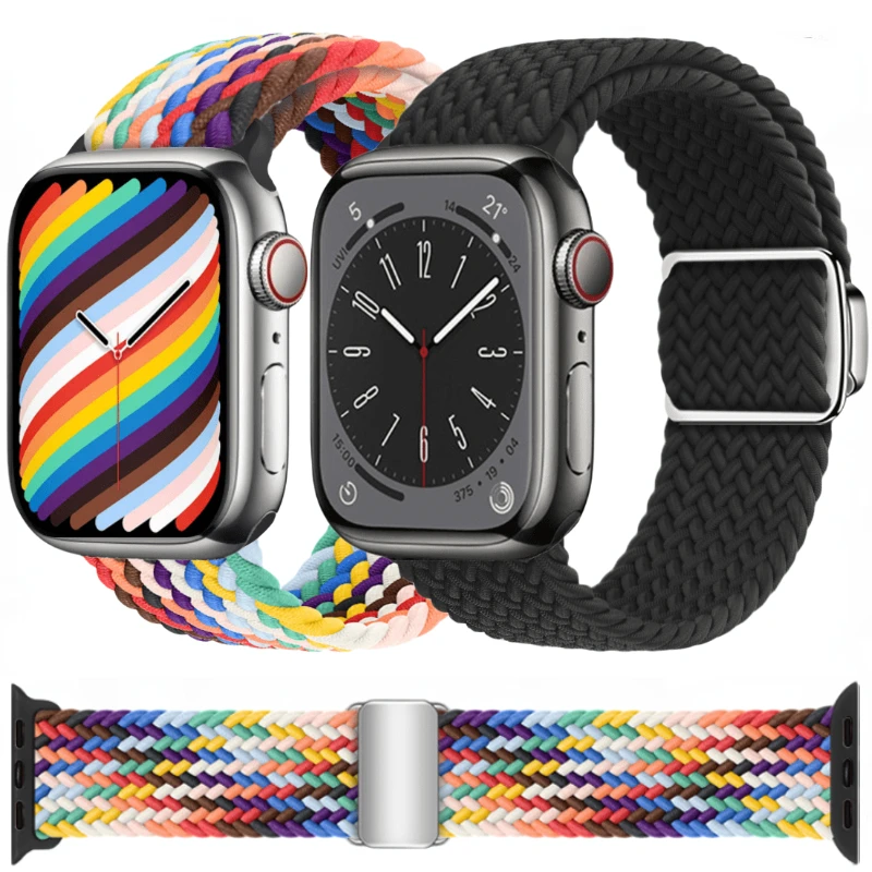 

Ремешок нейлоновый для Apple watch Ultra, плетеный Магнитный регулируемый браслет для iWatch 6 5 4 3 2 SE 44 мм 40 мм 42 мм, 49 мм 8 7 45 мм 41 мм
